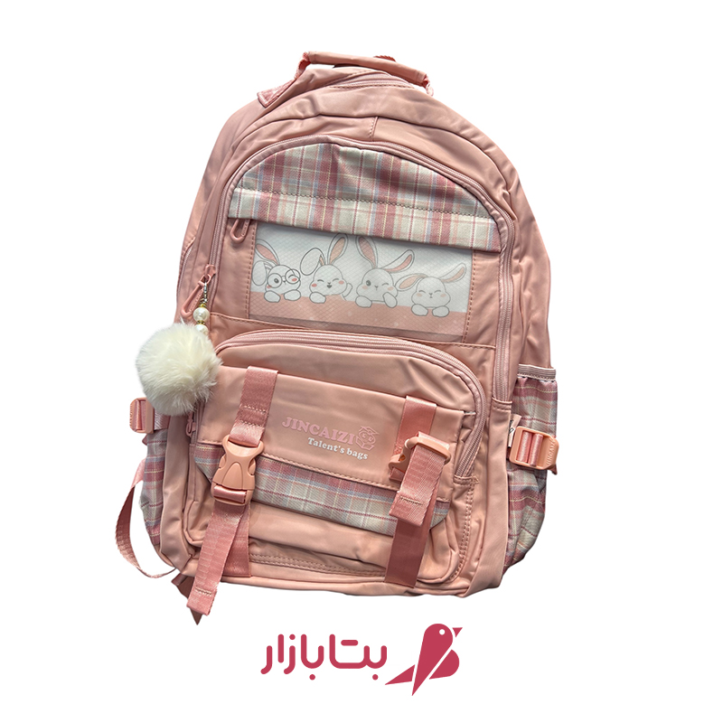 کوله پشتی مدرسه‌ای دخترانه فانتزی طرح خرگوش صورتی بتابازار