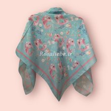 روسری نخی قواره متوسط (قواره 110) گنجشک آبی صورتی