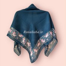 روسری نخی قواره متوسط (قواره 110) پونی حاشیه سرمه‌ای