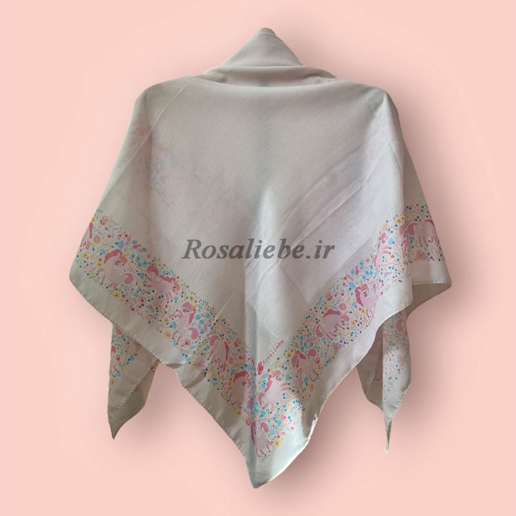 روسری نخی بچه گانه (قواره 90) پونی حاشیه صورتی